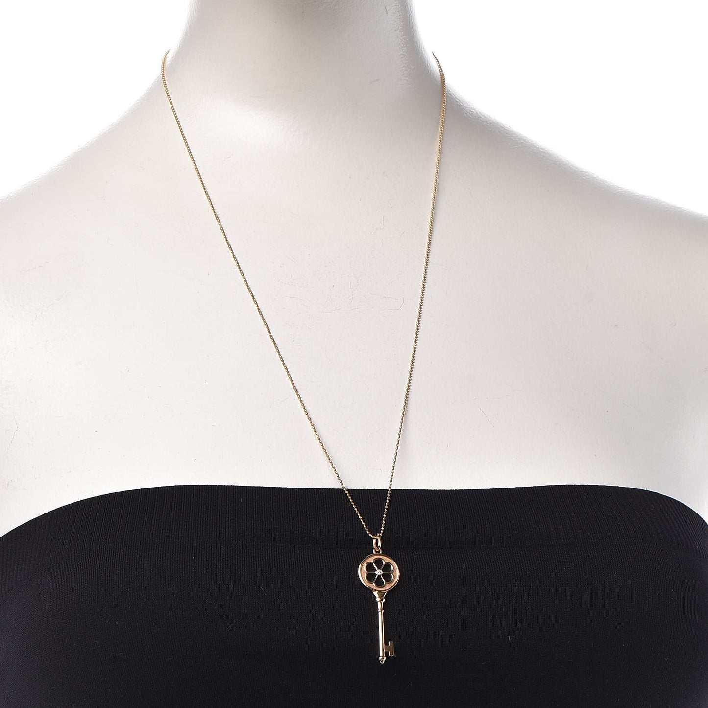 18K Yellow Gold Diamond Blossom Key Pendant Necklace