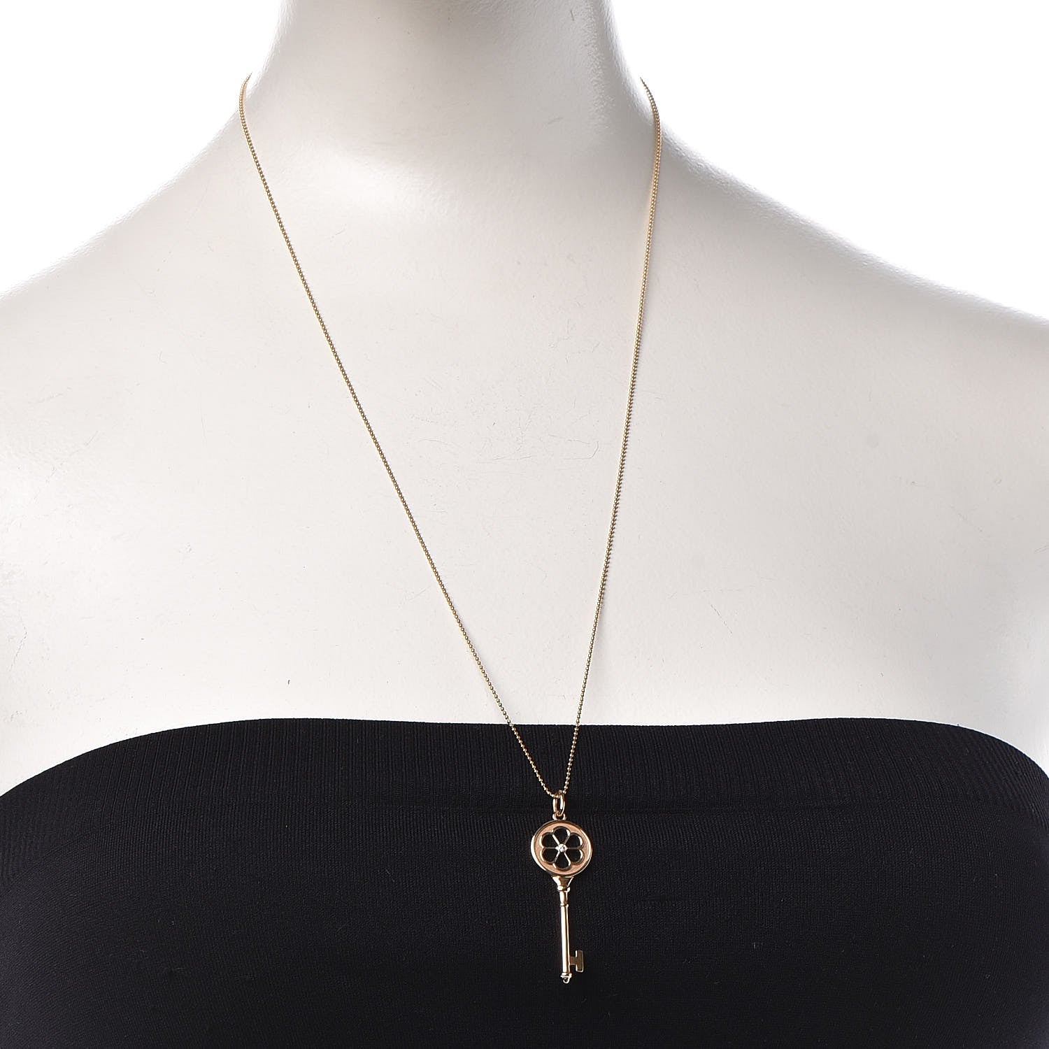 Tiffany 18K Yellow Gold Diamond Blossom Key Pendant Necklace 2 of 8