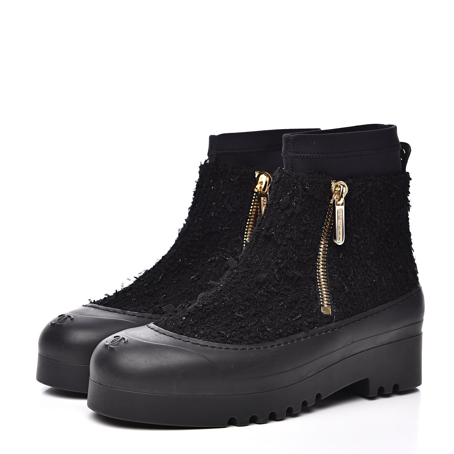 Chanel Tweed Rubber CC Short Boots 39 Black 3 of 7
