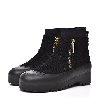 Chanel Tweed Rubber CC Short Boots 39 Black 3 of 7
