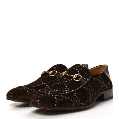 Gucci Velvet GG Monogram Goatskin Mens Horsebit Loafers 6 Brown Vintage Cocoa 3 of 9