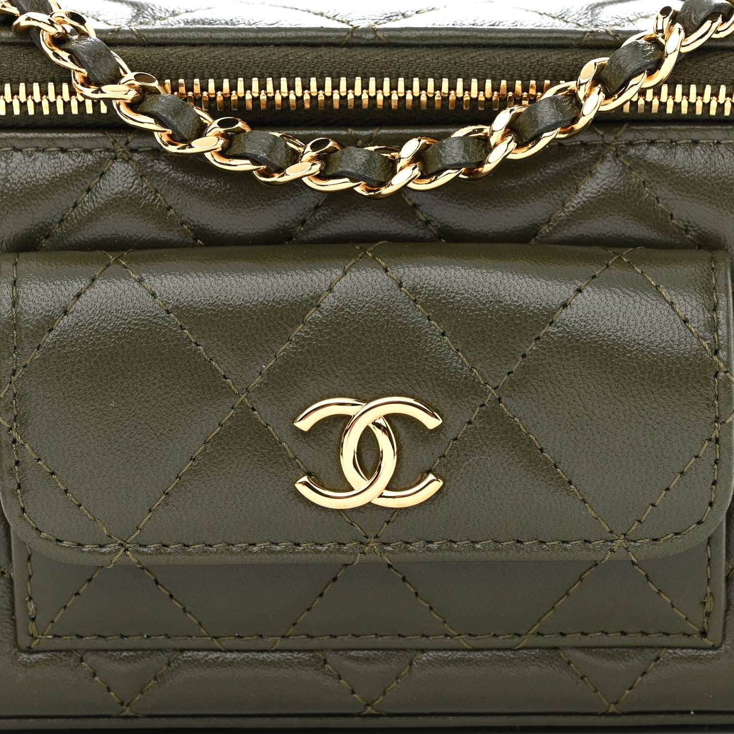 Chanel Lambskin Quilted Polly Pocket East West Top Vanity With Chain Khaki 8 of 11