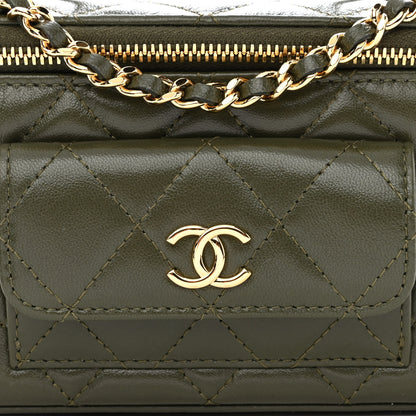 Chanel Lambskin Quilted Polly Pocket East West Top Vanity With Chain Khaki 8 of 11