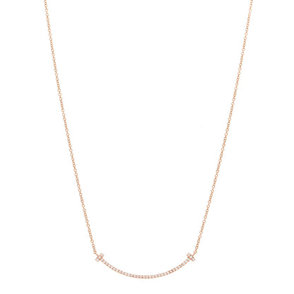 Tiffany 18K Rose Gold Diamond Small T Smile Pendant Necklace 1 of 7
