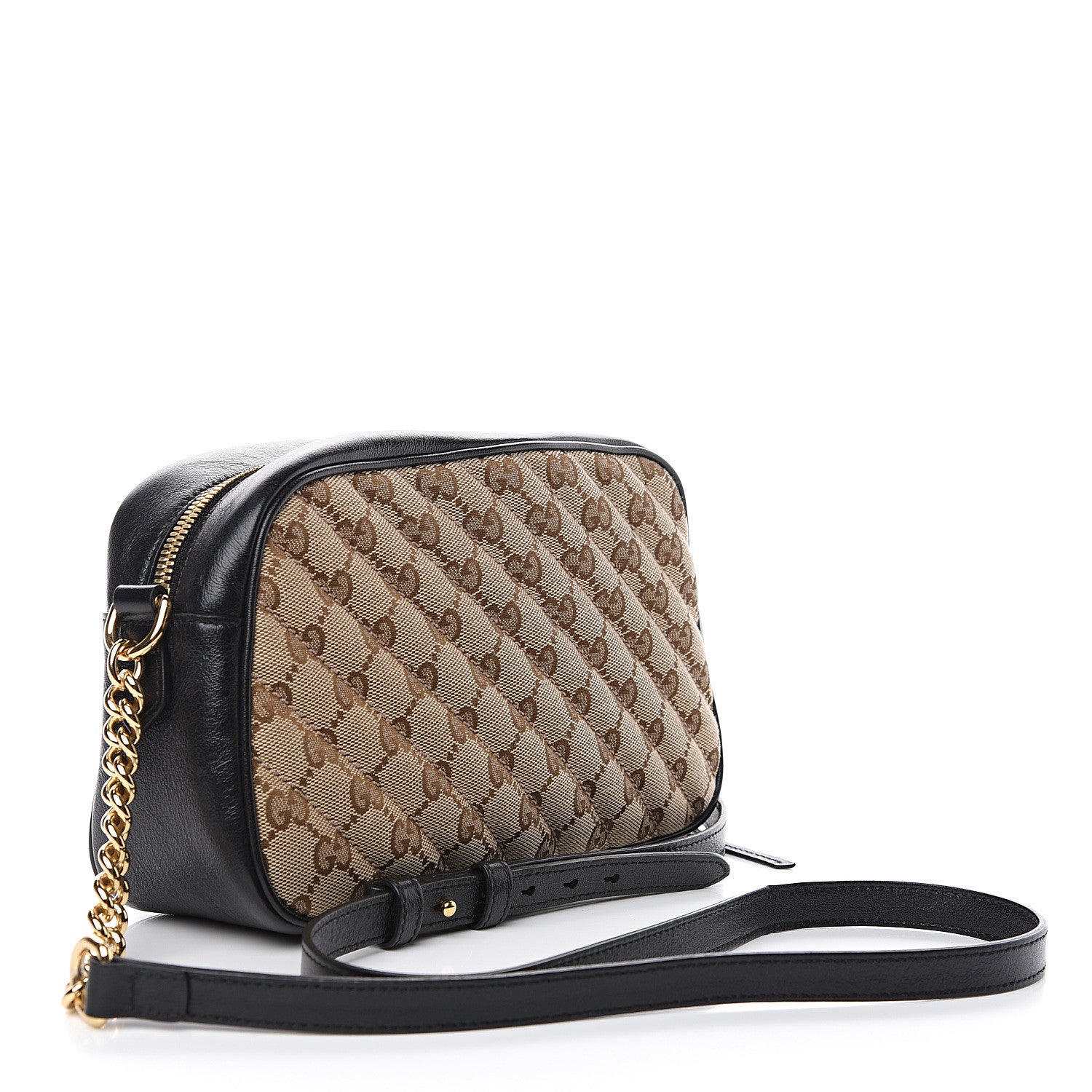 Gucci Monogram Matelasse Diagonal Small GG Marmont Chain Shoulder Bag Beige Black 2 of 10