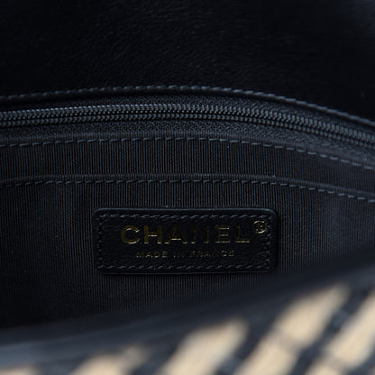 Chanel Raffia Jute Striped Medium Single Flap Black Beige 8 of 10