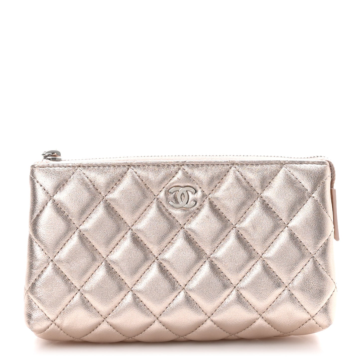 Metallic Lambskin Quilted Cosmetic Pouch Light Pink