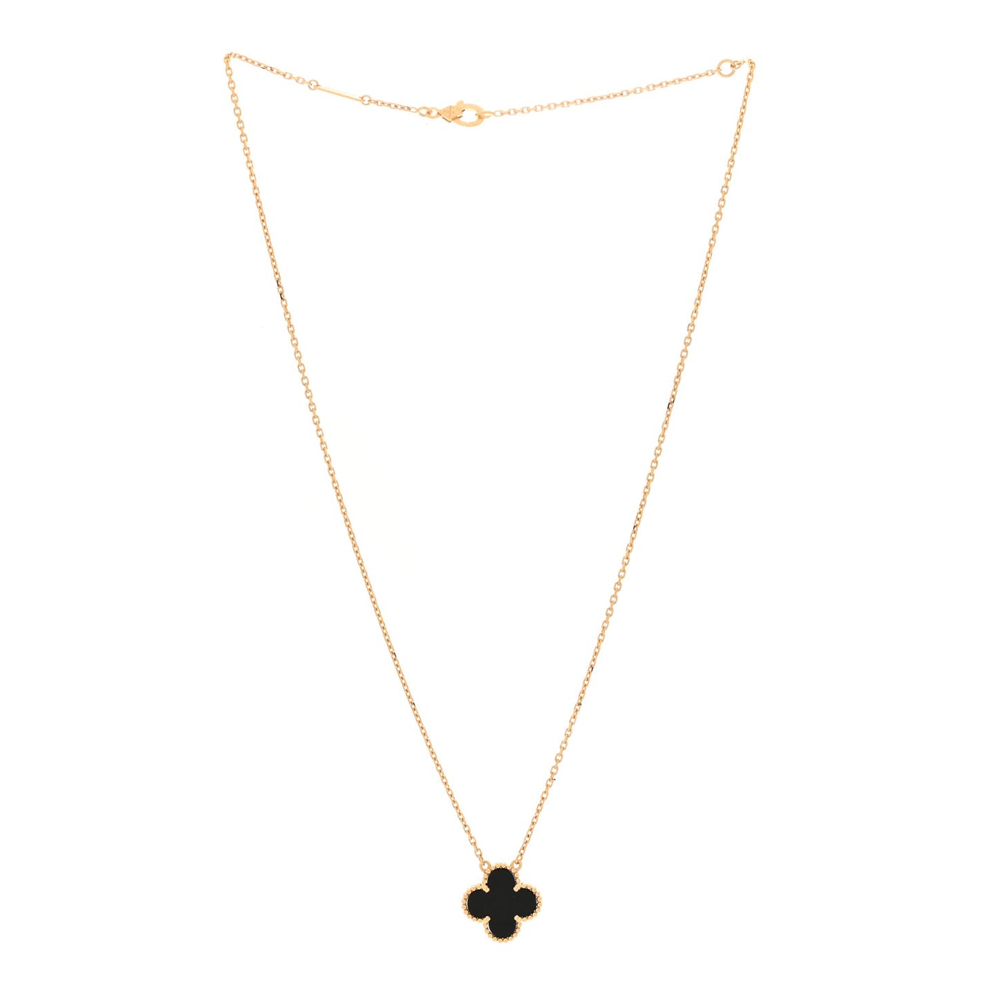 18K Yellow Gold Black Onyx Vintage Alhambra Pendant Necklace