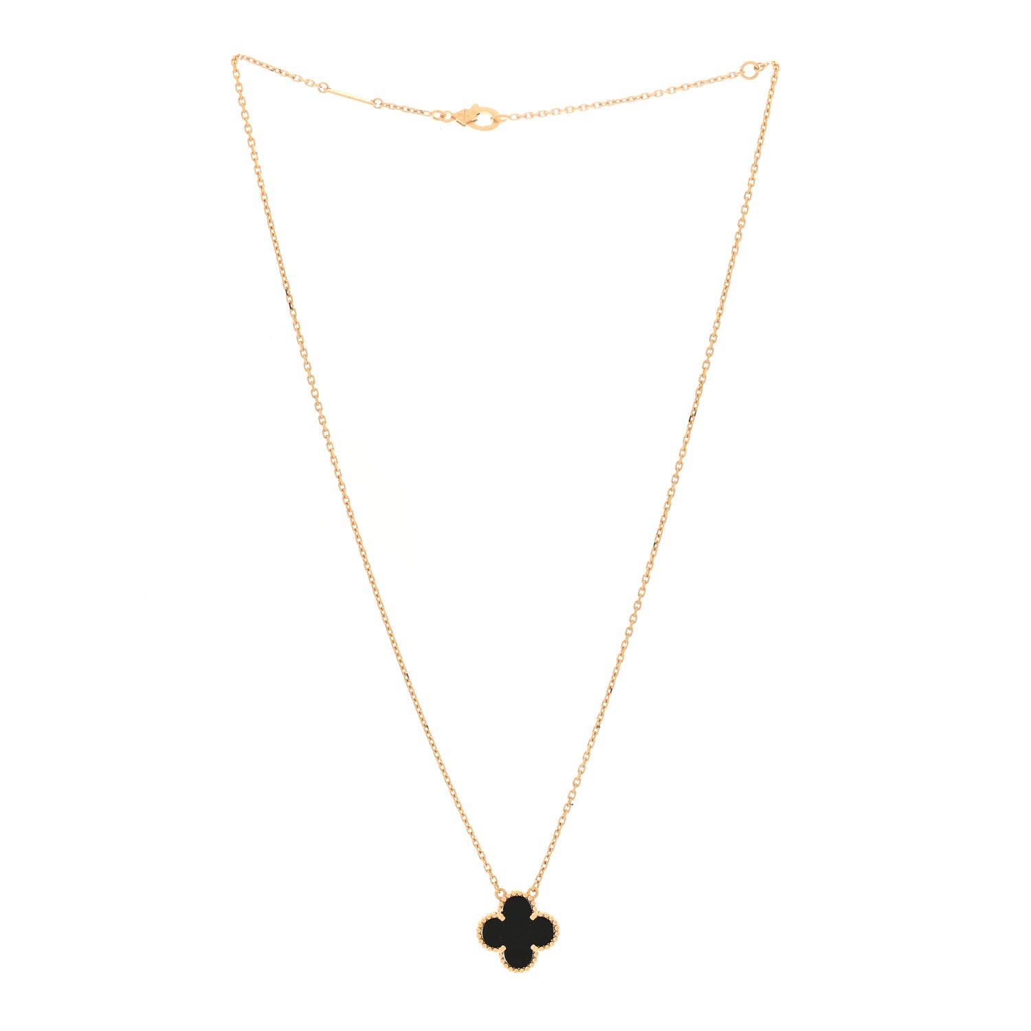 Van Cleef & Arpels 18K Yellow Gold Black Onyx Vintage Alhambra Pendant Necklace 3 of 7