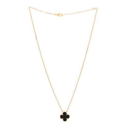 Van Cleef & Arpels 18K Yellow Gold Black Onyx Vintage Alhambra Pendant Necklace 3 of 7
