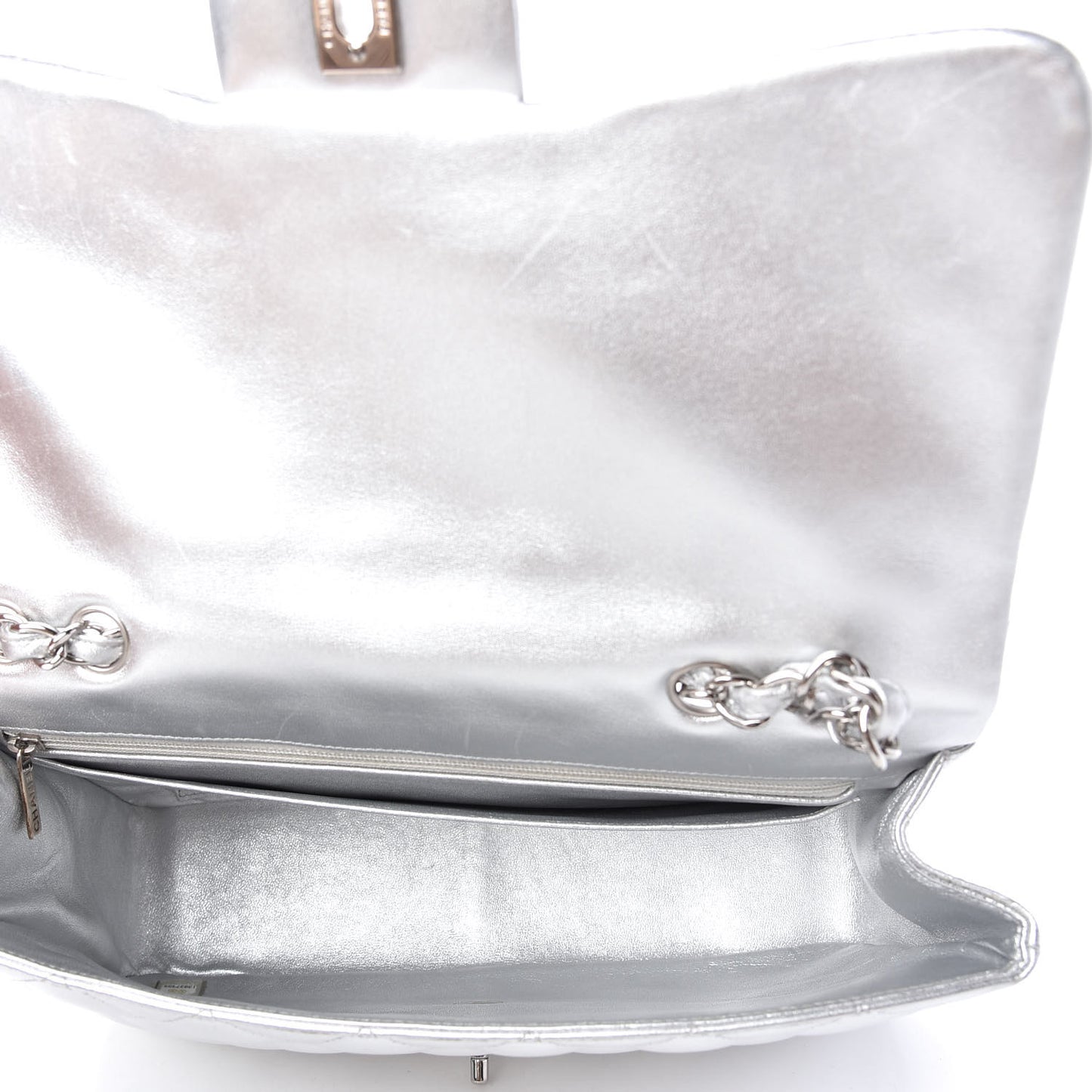 Metallic Lambskin Quilted Jumbo Single Flap Silver