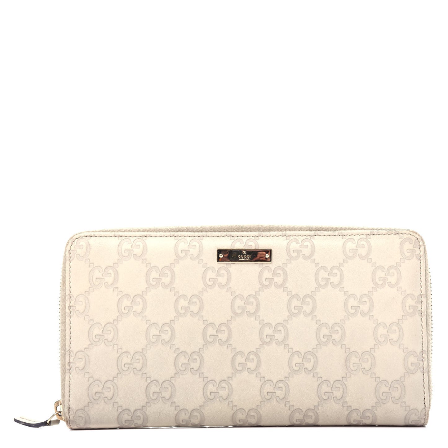 Guccissima Metal Bar Zip Around Organizer Wallet White