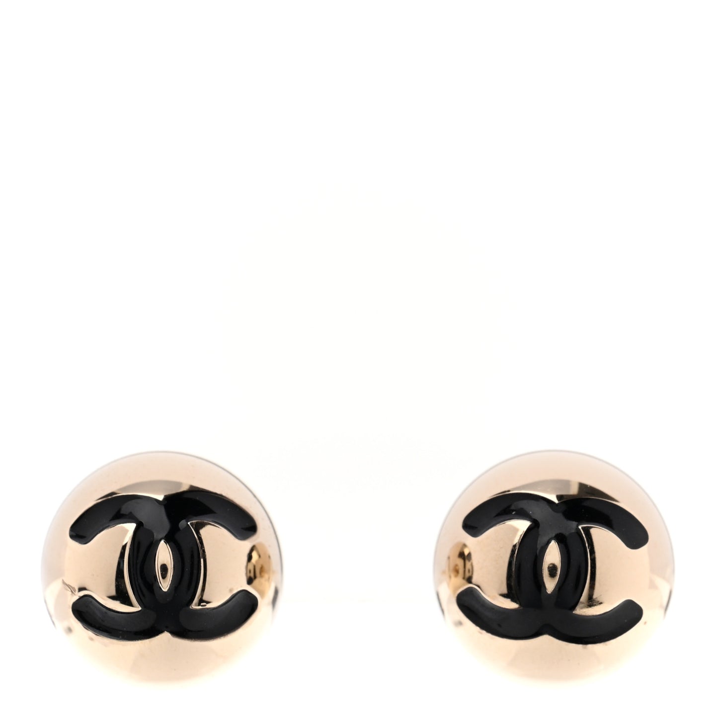 Metal Enamel CC Round Dome Earrings Gold Black