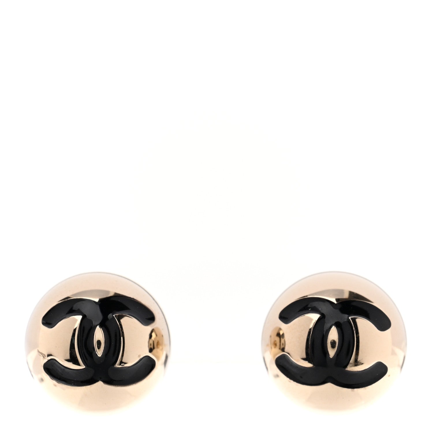 Chanel Metal Enamel CC Round Dome Earrings Gold Black 1 of 5