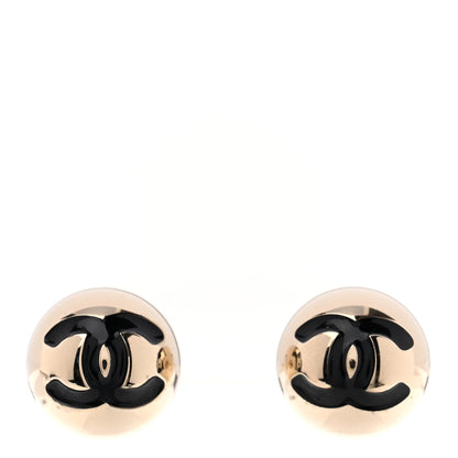 Chanel Metal Enamel CC Round Dome Earrings Gold Black 1 of 5