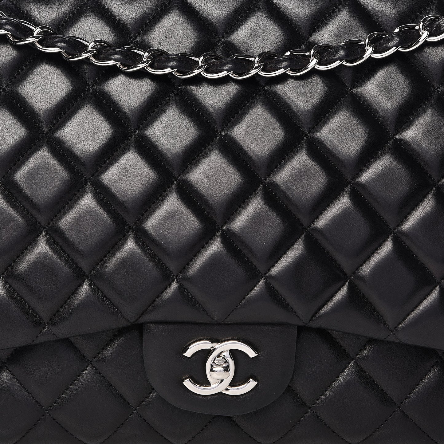 Lambskin Quilted Maxi Single Flap Black