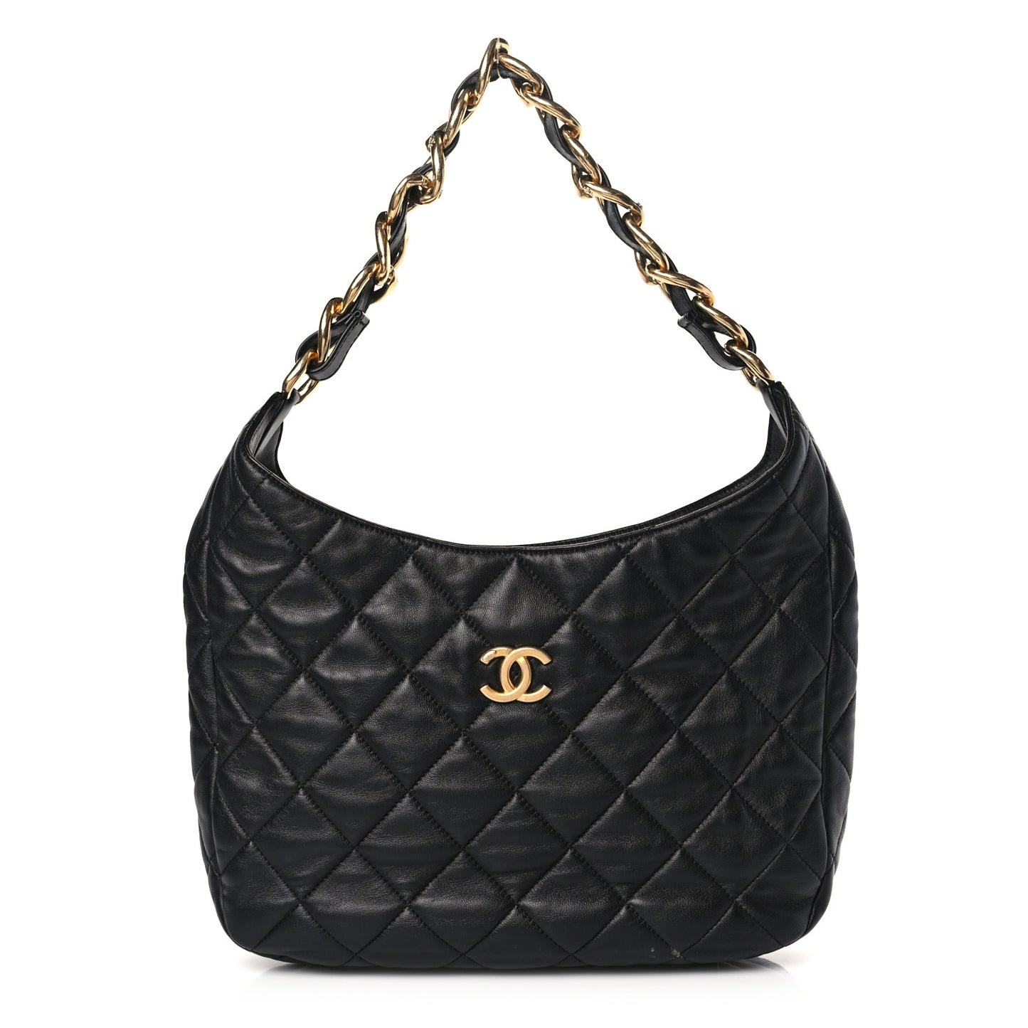 Lambskin Quilted Large CC Funky Town Hobo Black