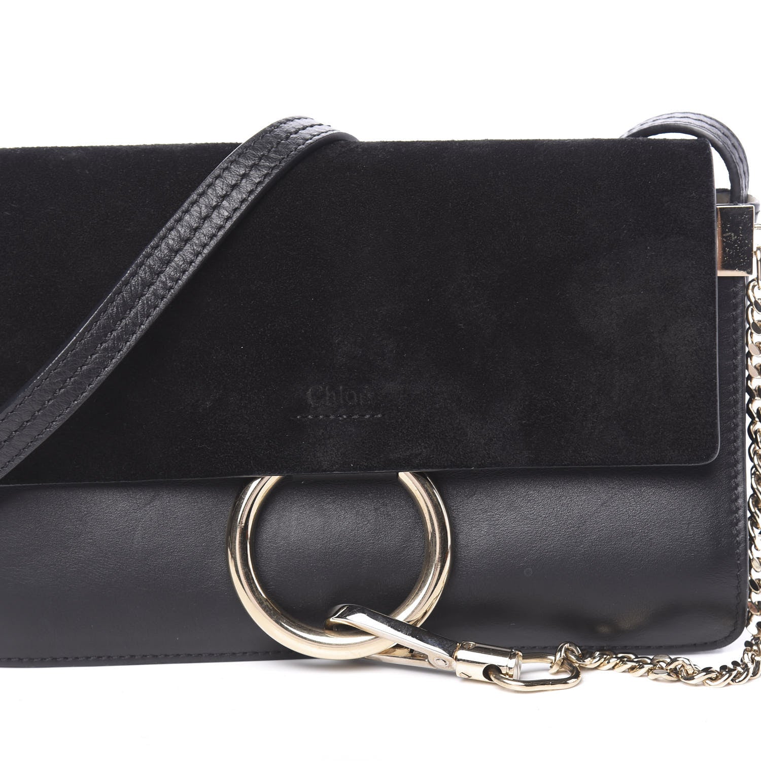 Chloe Suede Calfskin Small Faye Shoulder Bag Black 7 of 9