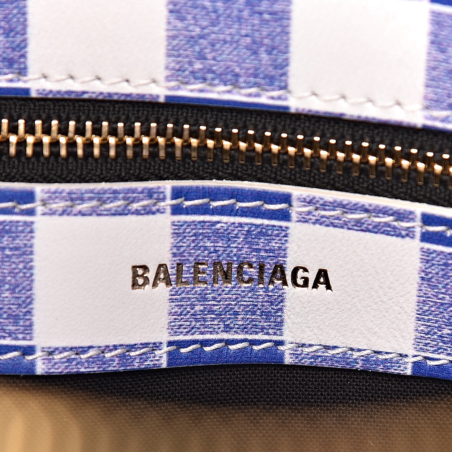 Balenciaga Calfskin Checked S Ville Top Handle Bag Bleu 6 of 9