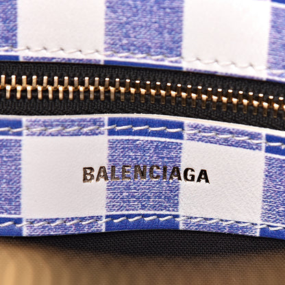 Balenciaga Calfskin Checked S Ville Top Handle Bag Bleu 6 of 9
