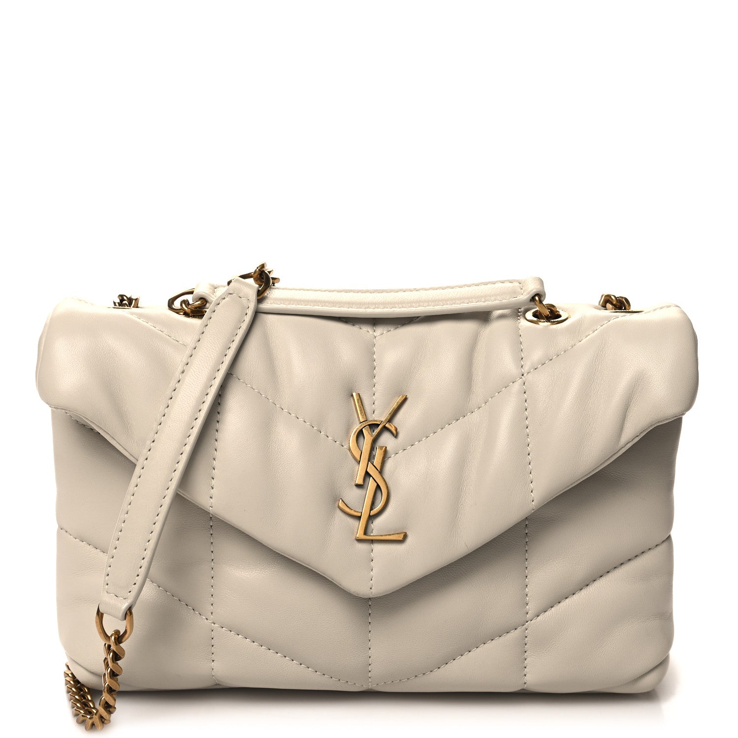 Saint Laurent Lambskin Quilted Toy Loulou Puffer Monogram Chain Satchel Blanc Vintage 1 of 10