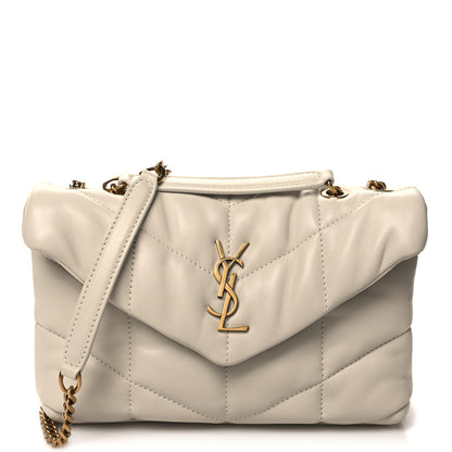 Saint Laurent Lambskin Quilted Toy Loulou Puffer Monogram Chain Satchel Blanc Vintage 1 of 10