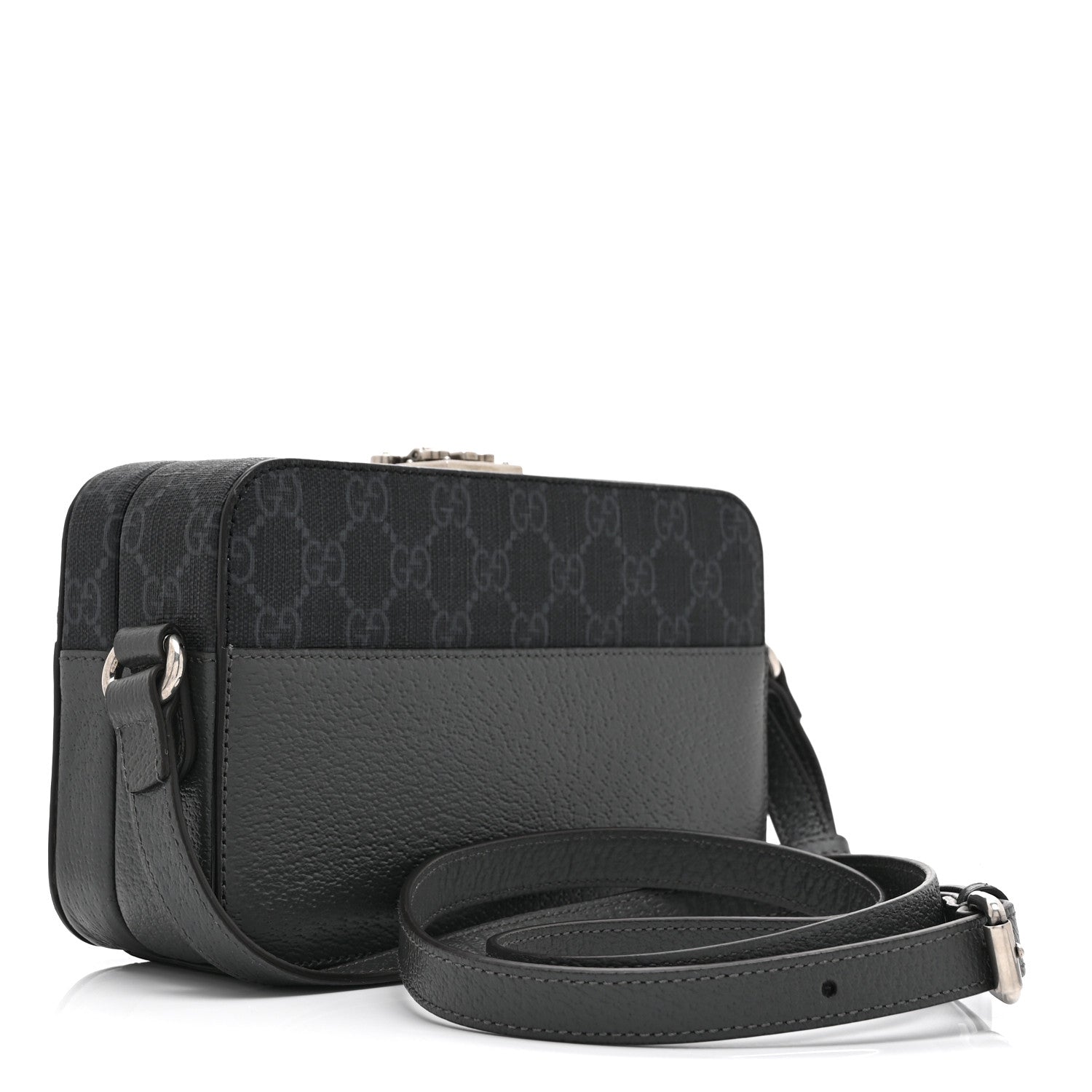 Gucci GG Supreme Monogram Textured Dollar Calfskin Mini New Basket Shoulder Bag Black Grey 3 of 10