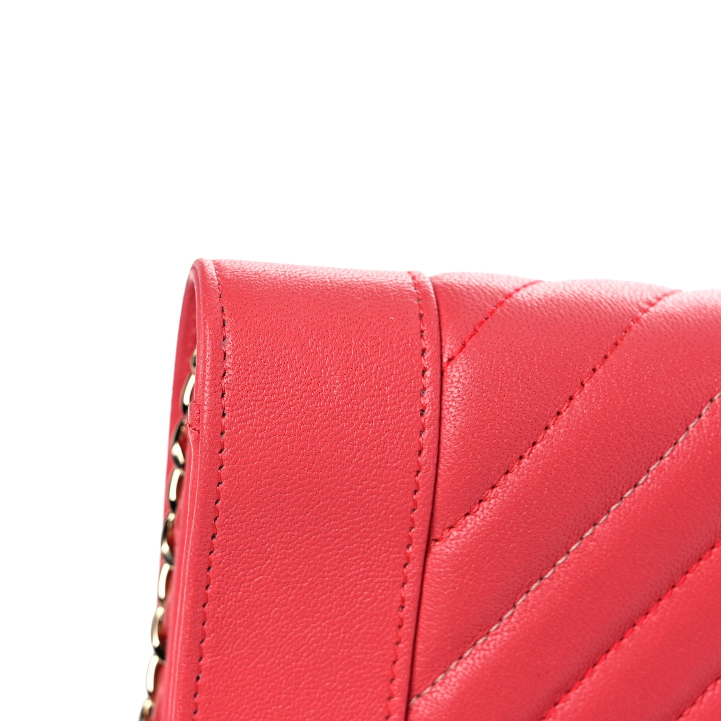 Chevron Quilted Vintage Mademoiselle Wallet On Chain WOC Dark Pink
