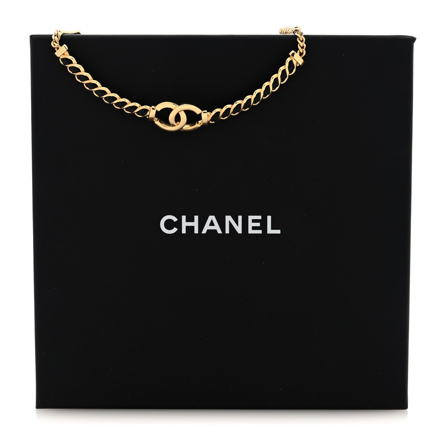 Chanel Metal Lambskin Chain CC Choker Necklace Black Gold 5 of 5