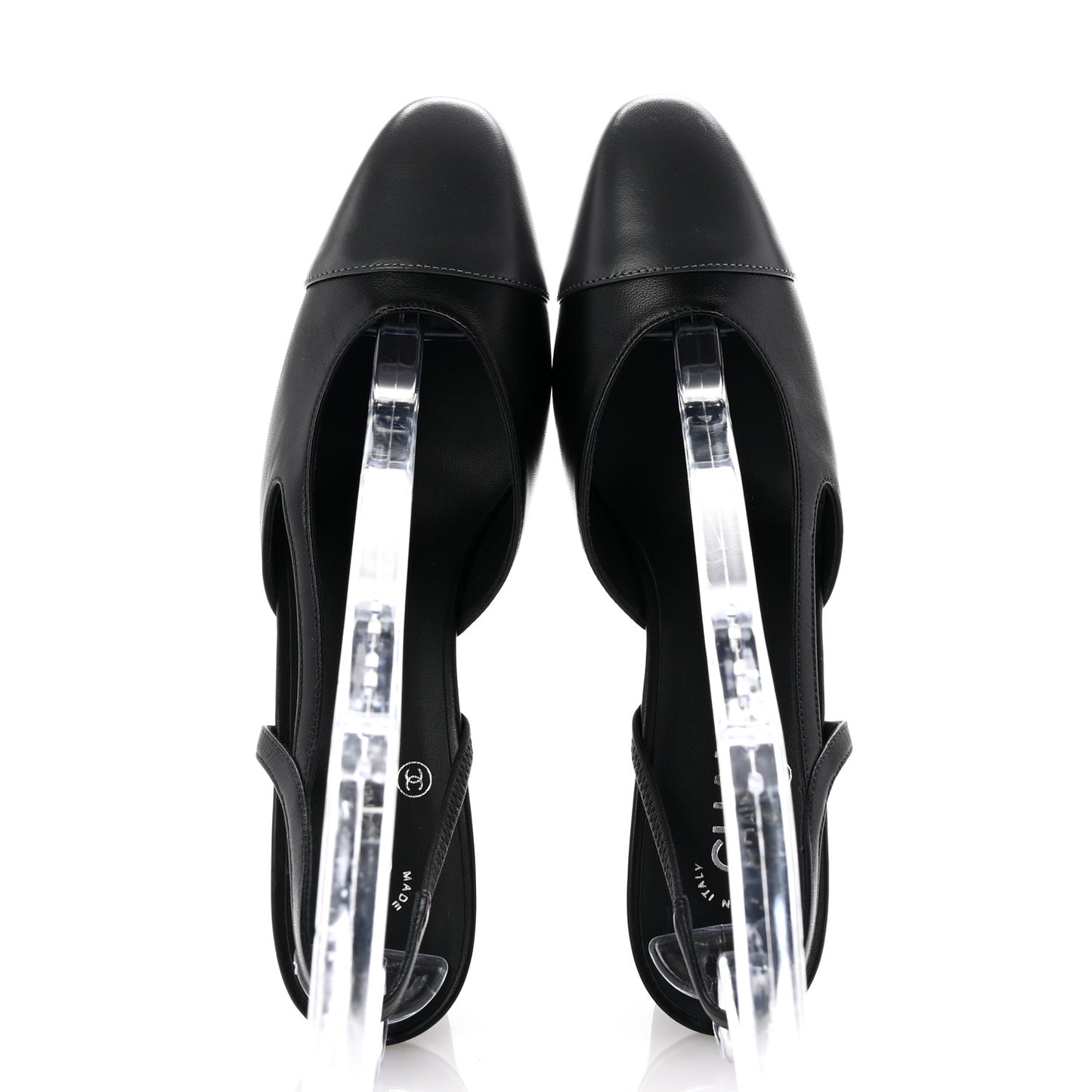 Lambskin Cap Toe CC Slingback Sandals 39.5 Black Grey