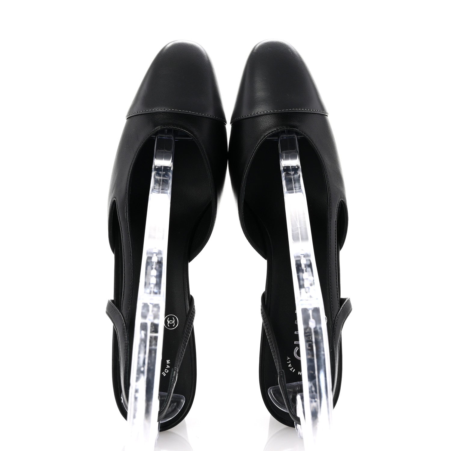 Chanel Lambskin Cap Toe CC Slingback Sandals 39.5 Black Grey 2 of 9