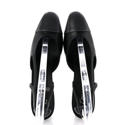 Chanel Lambskin Cap Toe CC Slingback Sandals 39.5 Black Grey 2 of 9