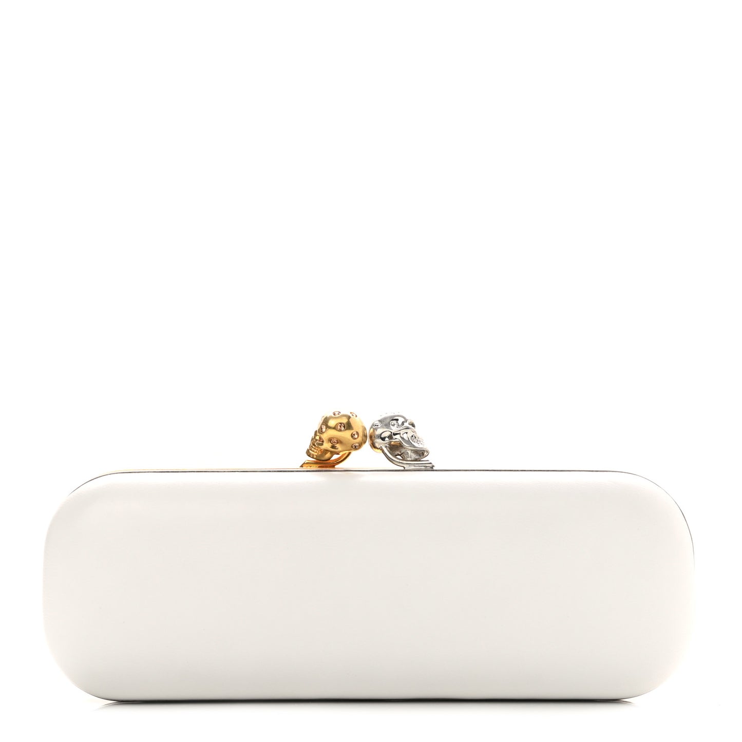 Lambskin Twin Skull Box Clutch White Black