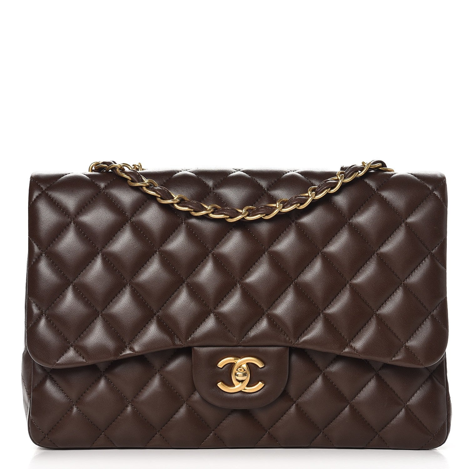 Chanel Lambskin Quilted Jumbo Single Flap Dark Brown 1 of 9