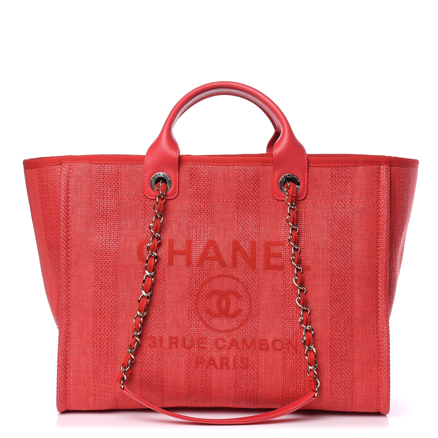 Chanel Straw Raffia Calfskin Striped Large Deauville Tote Red 1 of 10