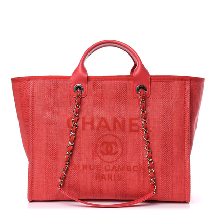 Chanel Straw Raffia Calfskin Striped Large Deauville Tote Red 1 of 10
