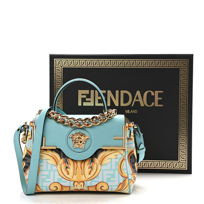Versace X FENDI Grained Calfskin Fendace La Medusa Medium Top Handle Bag Baby Blue Multicolor 11 of 11