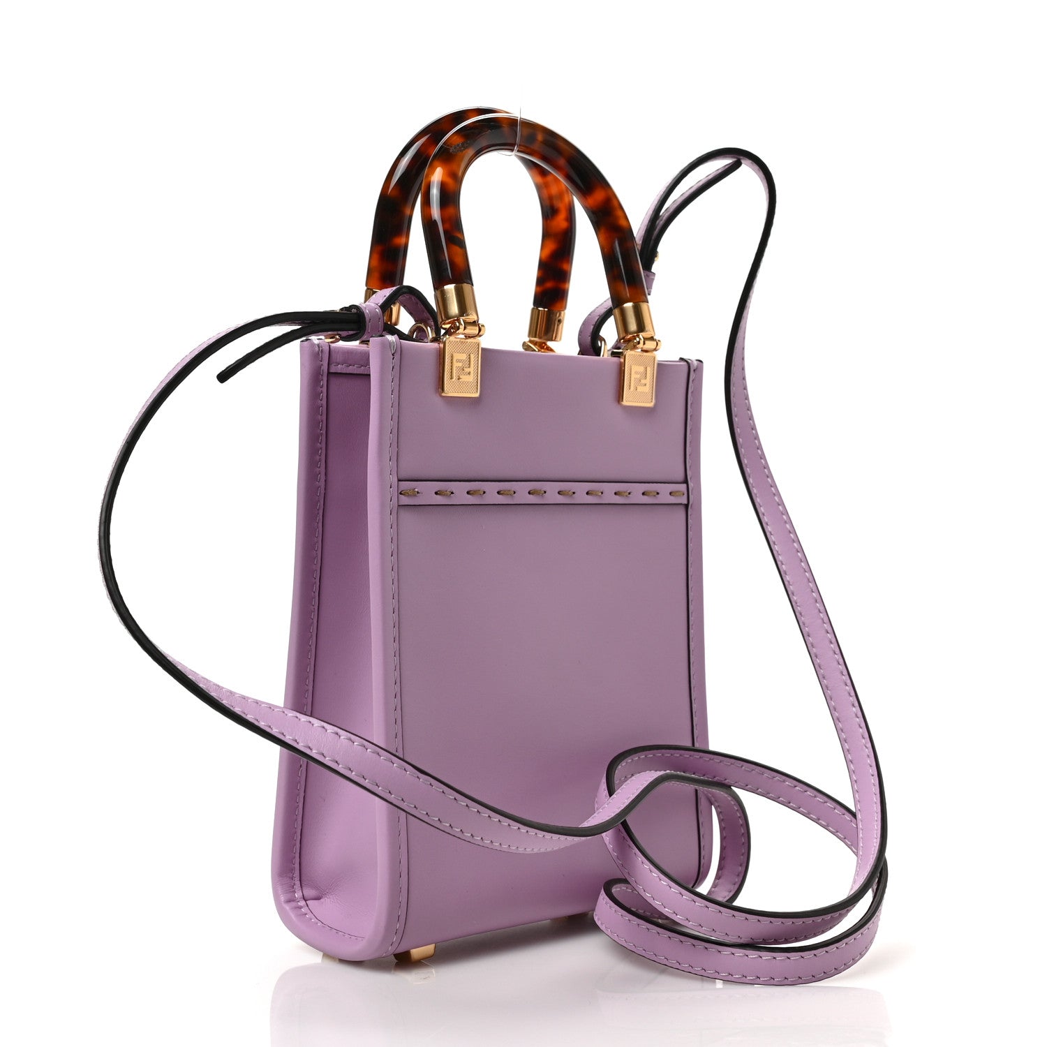 Fendi Vitello King Plexiglass Logo Embossed Mini Fendi Sunshine Shopper Tote Lavanda 3 of 8