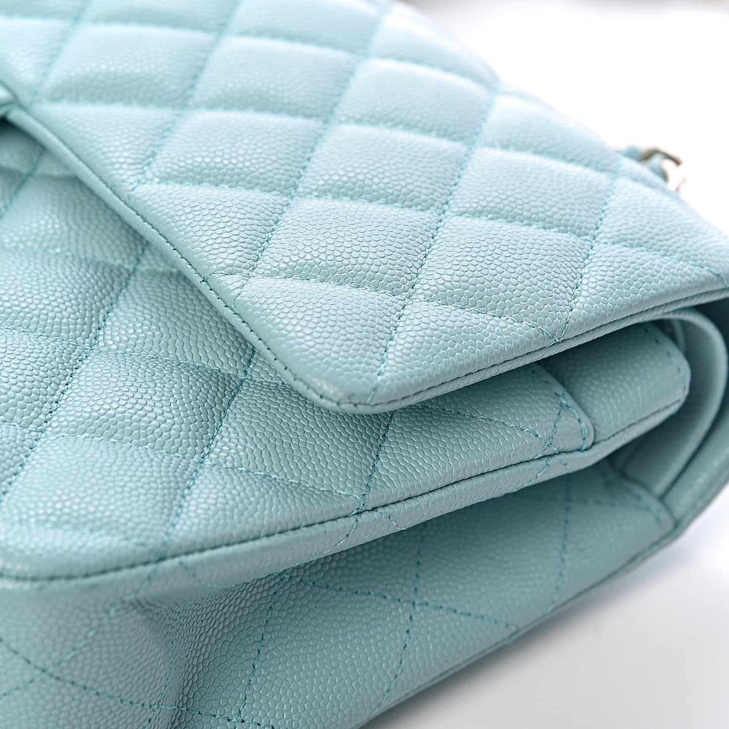 Caviar Quilted Medium Double Flap Light Blue