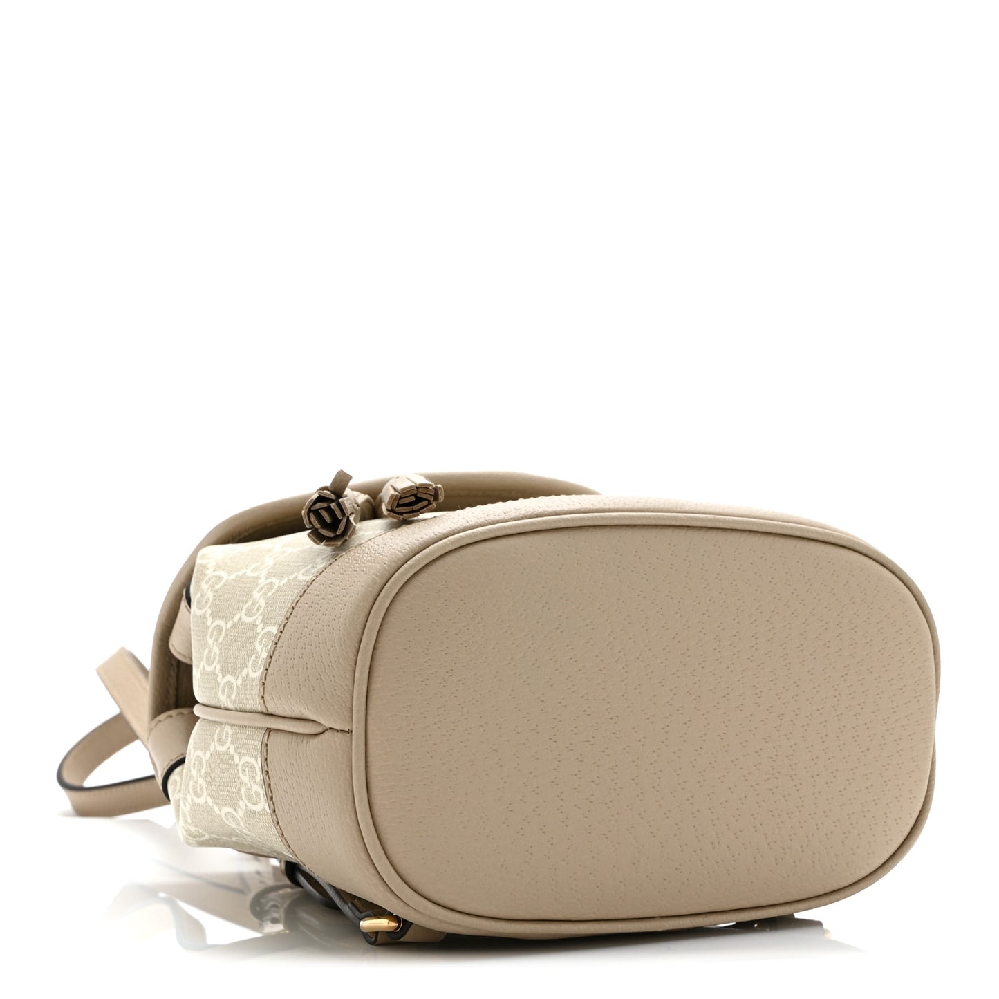GG Supreme Monogram Textured Dollar Calfskin Web Mini Chain Drawstring Backpack Beige Mystic White Oatmeal