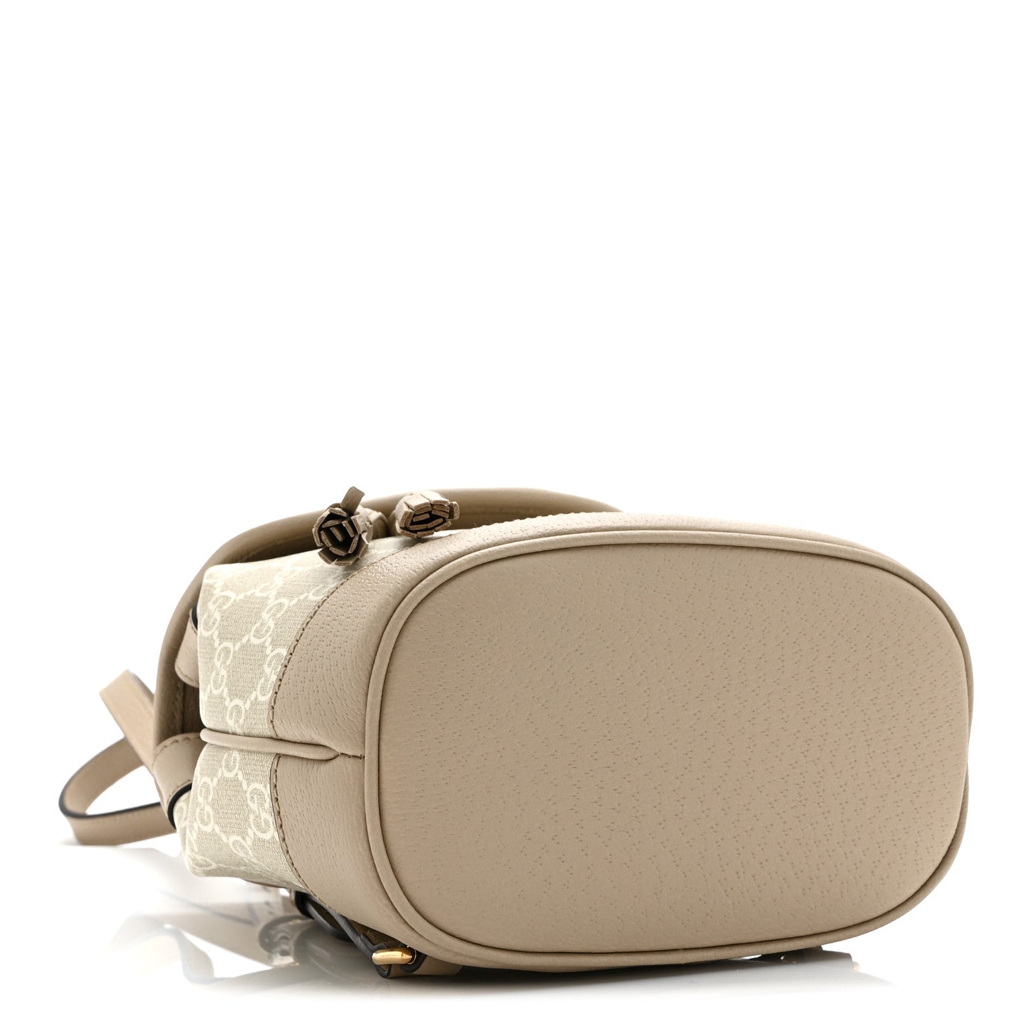 Gucci GG Supreme Monogram Textured Dollar Calfskin Web Mini Chain Drawstring Backpack Beige Mystic White Oatmeal 4 of 11
