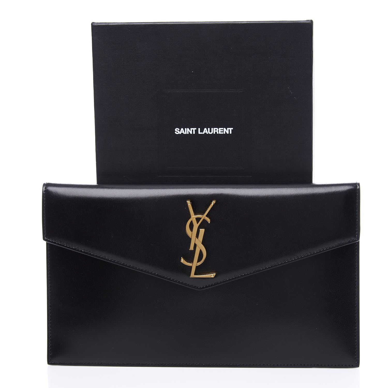 Saint Laurent Smooth Shiny Calfskin Monogram Uptown Pouch Black 10 of 10
