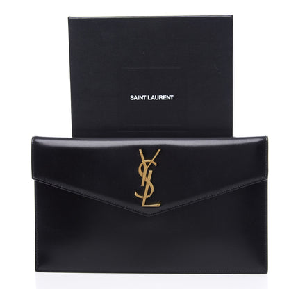 Saint Laurent Smooth Shiny Calfskin Monogram Uptown Pouch Black 10 of 10