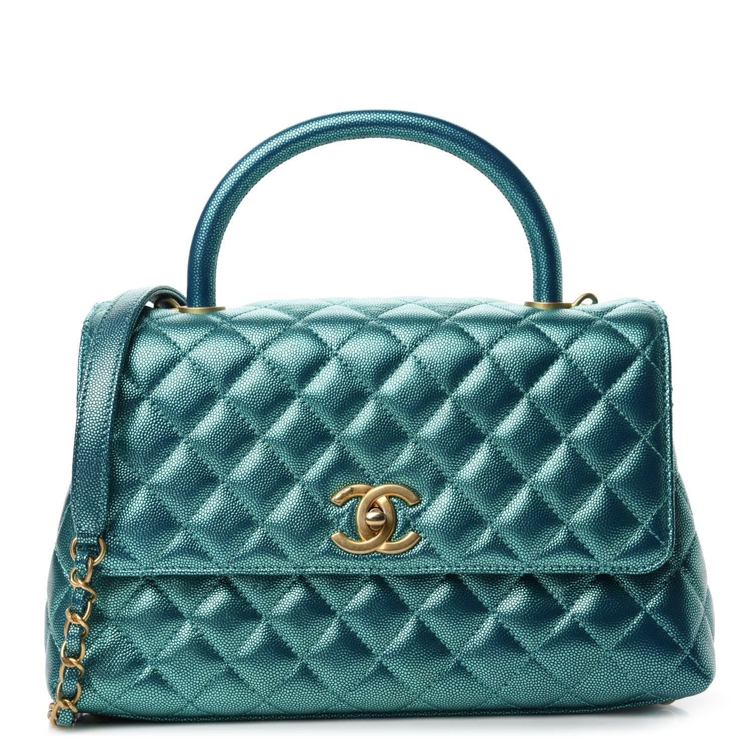 Chanel Metallic Caviar Quilted Small Coco Handle Flap Blue 1 of 11