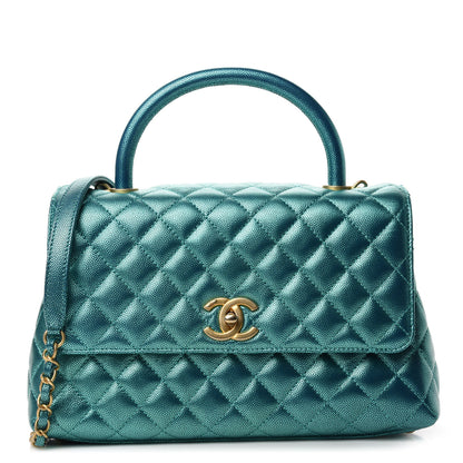 Chanel Metallic Caviar Quilted Small Coco Handle Flap Blue 1 of 11