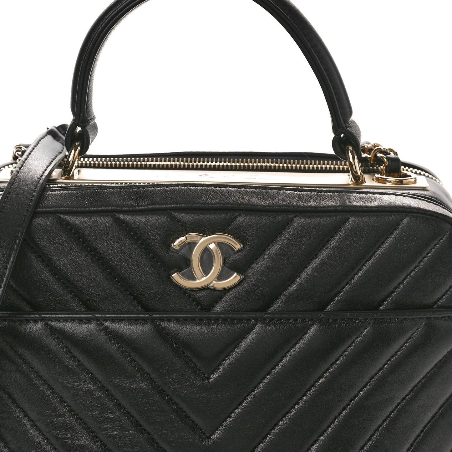 Lambskin Chevron Quilted Small Trendy CC Bowling Bag Black