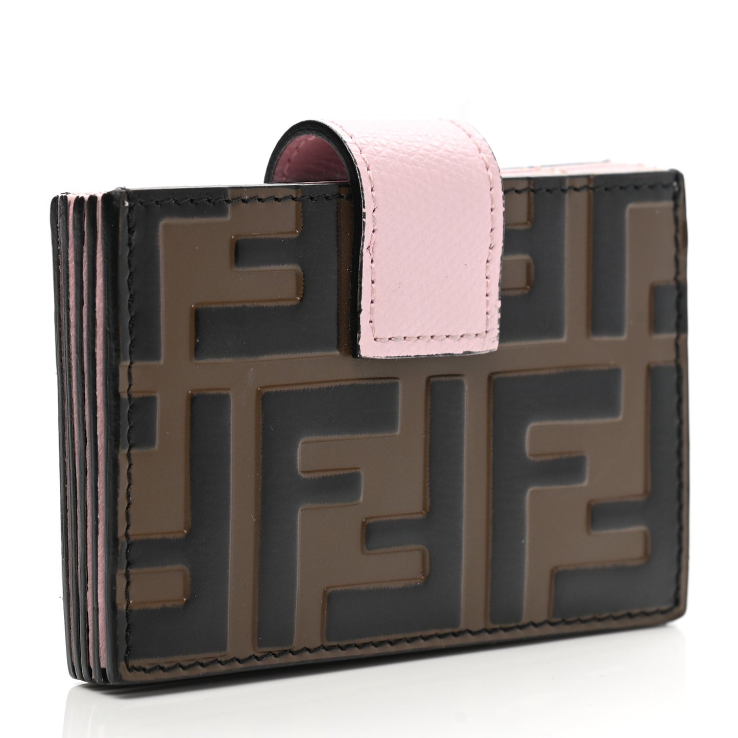 Vitello Cruise F is Fendi Bi-Color FF 1974 Embossed Gusseted Card Holder Maya Black Peonia