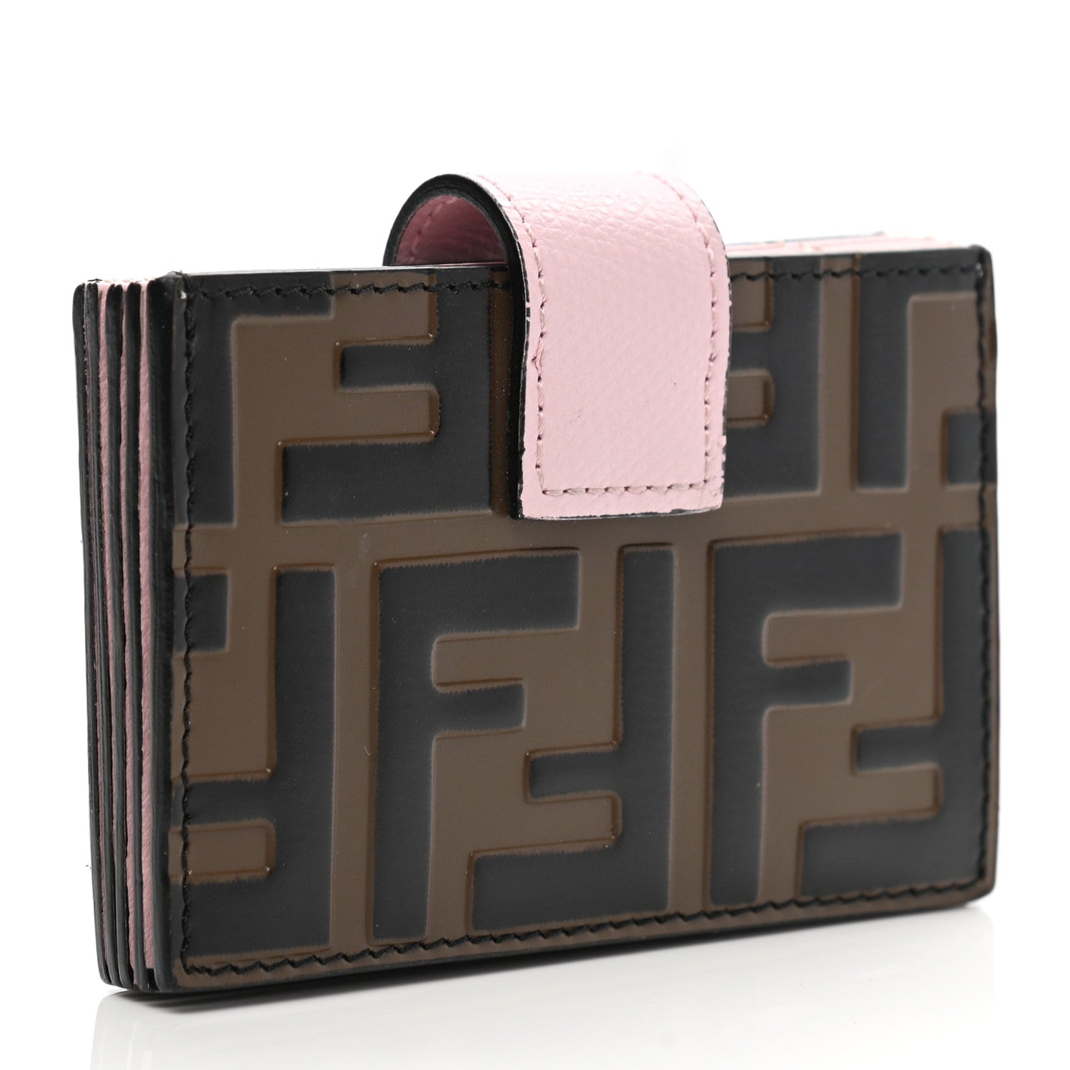 Fendi Vitello Cruise F is Fendi Bi-Color FF 1974 Embossed Gusseted Card Holder Maya Black Peonia 3 of 10