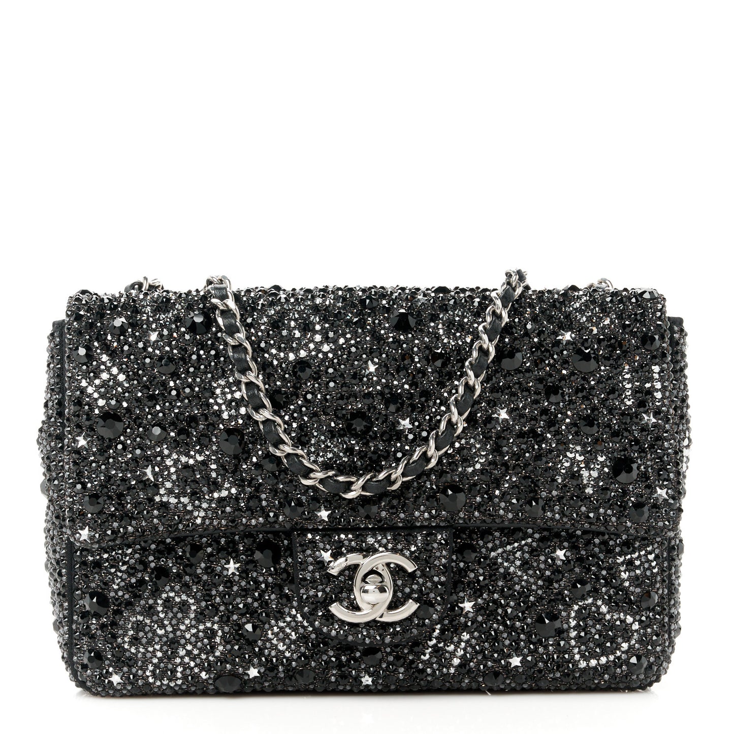 Satin Diamante Lucky Symbols Evening Flap Bag Black