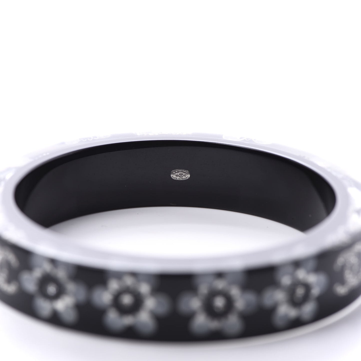 Resin Crystal CC Floral Bangle Bracelet Black